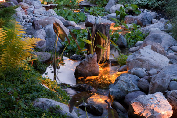 Adding low voltage lighting to a stream adds a lot of interest at night